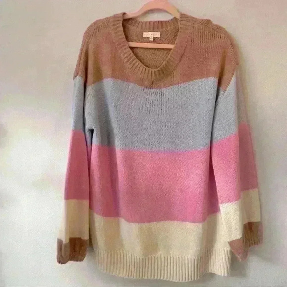 PROMESA- Color Block Sweater Sz Large ( pink, purple) - Picture 1 of 12